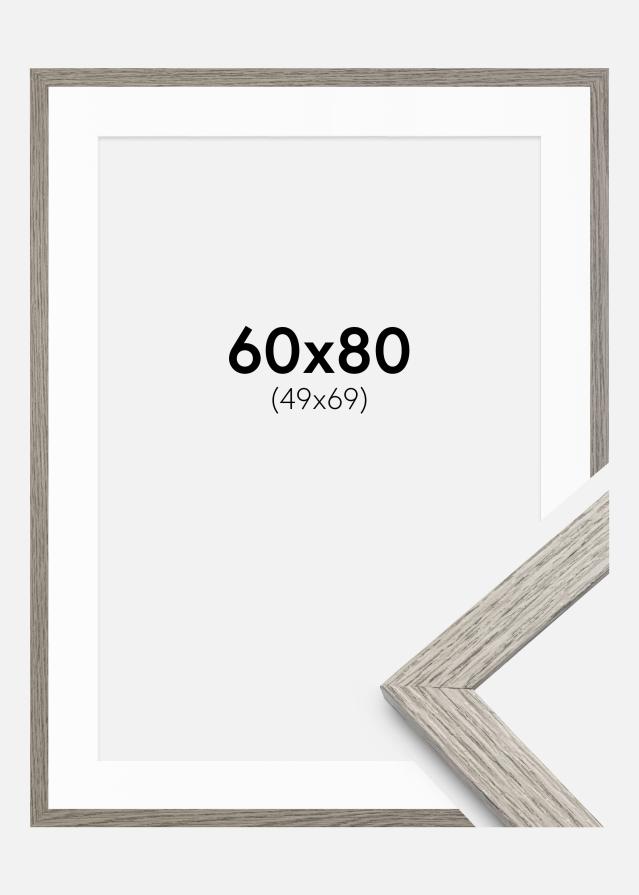 Cadre Stilren Chêne Gris 60x80 cm - Passe-partout Blanc 50x70 cm