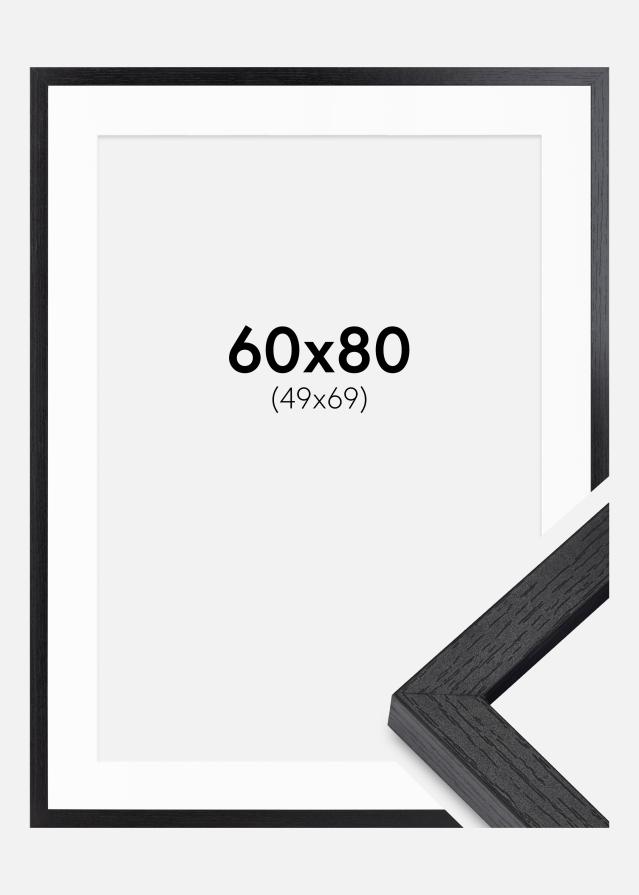 BGA Cadre Boîte Noir 60x80 cm - Passe-partout Blanc 50x70 cm