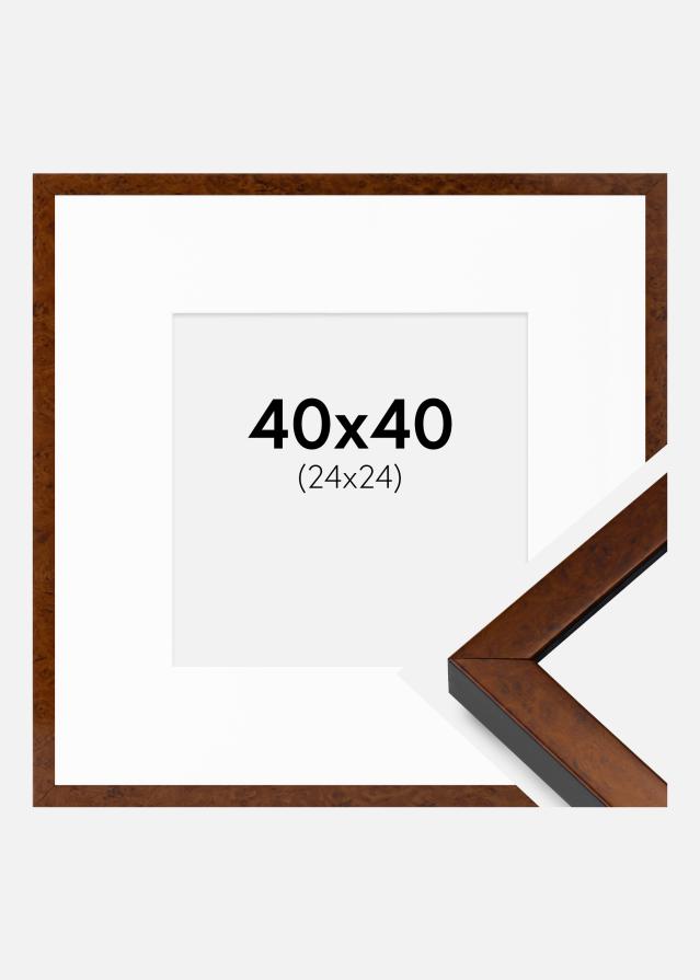 Cadre Ares noyer 40x40 cm - Passe-partout Blanc 25x25 cm