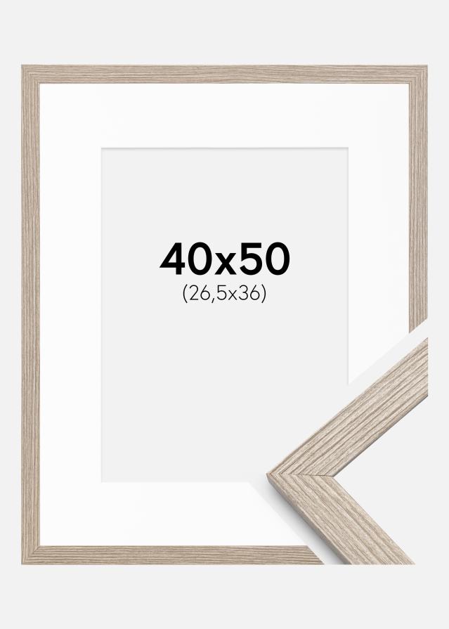 Cadre Stilren Chêne Greige 40x50 cm - Passe-partout Blanc 27,5x37 cm