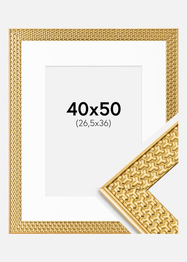 Cadre Grace Or 40x50 cm - Passe-partout Blanc 27,5x37 cm