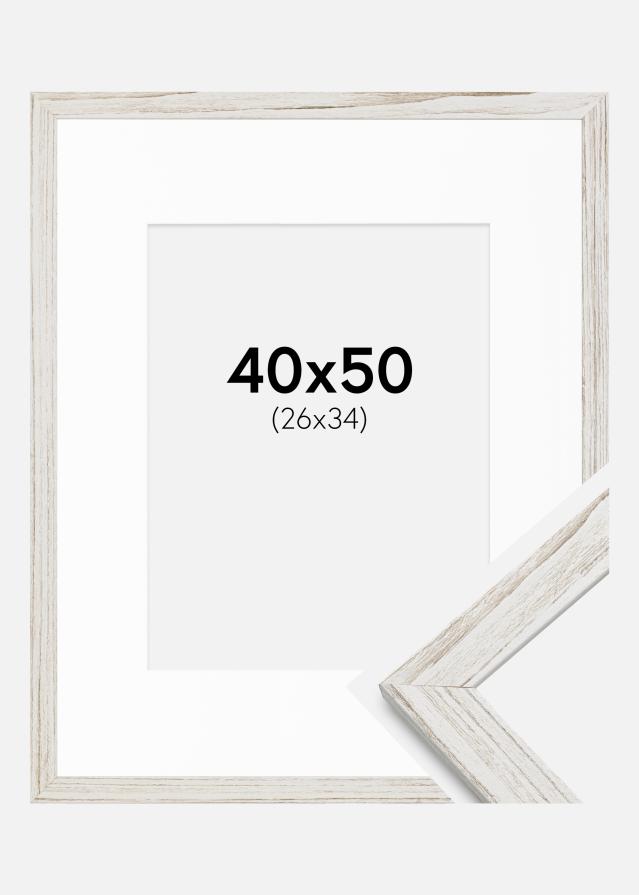 Cadre Stilren Vintage Blanc 40x50 cm - Passe-partout Blanc 27x35 cm