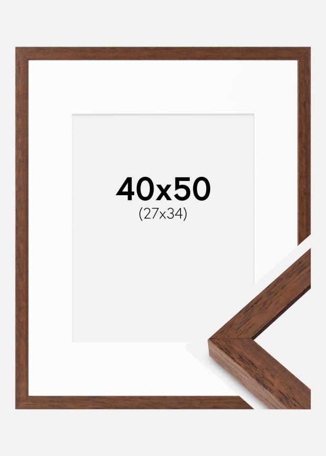Cadre Hermes Teak 40x50 cm - Passe-partout Blanc 28x35 cm