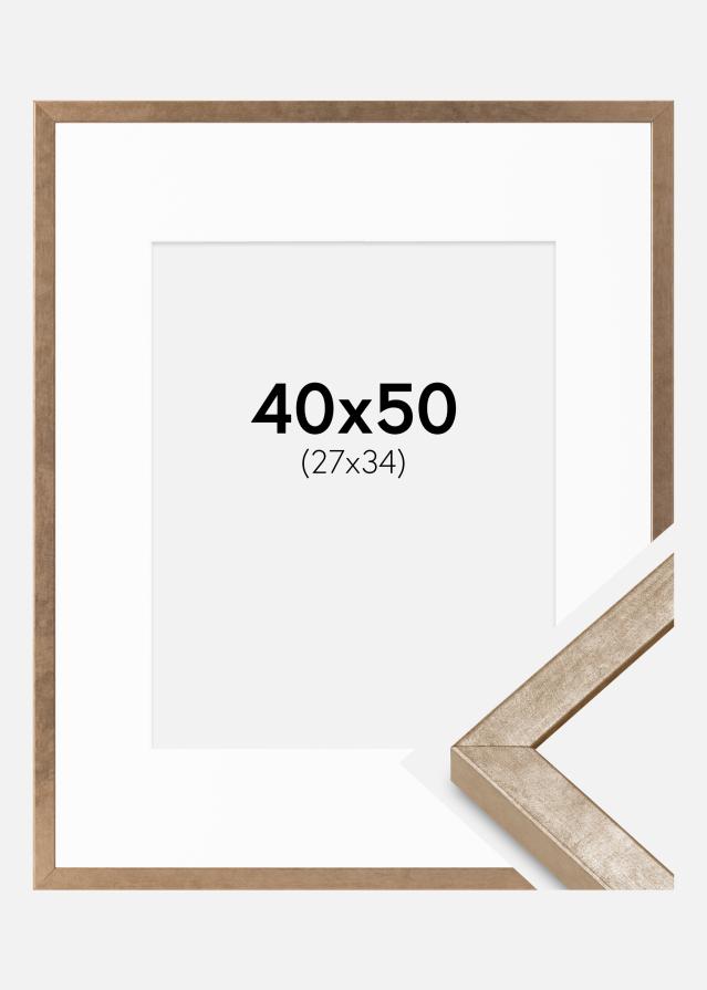 Cadre Ares Laiton 40x50 cm - Passe-partout Blanc 28x35 cm