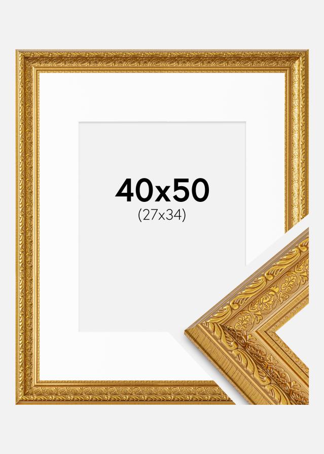 Cadre Ornate Or 40x50 cm - Passe-partout Blanc 28x35 cm