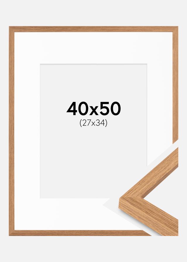 Cadre Modern Teak 40x50 cm - Passe-partout Blanc 28x35 cm