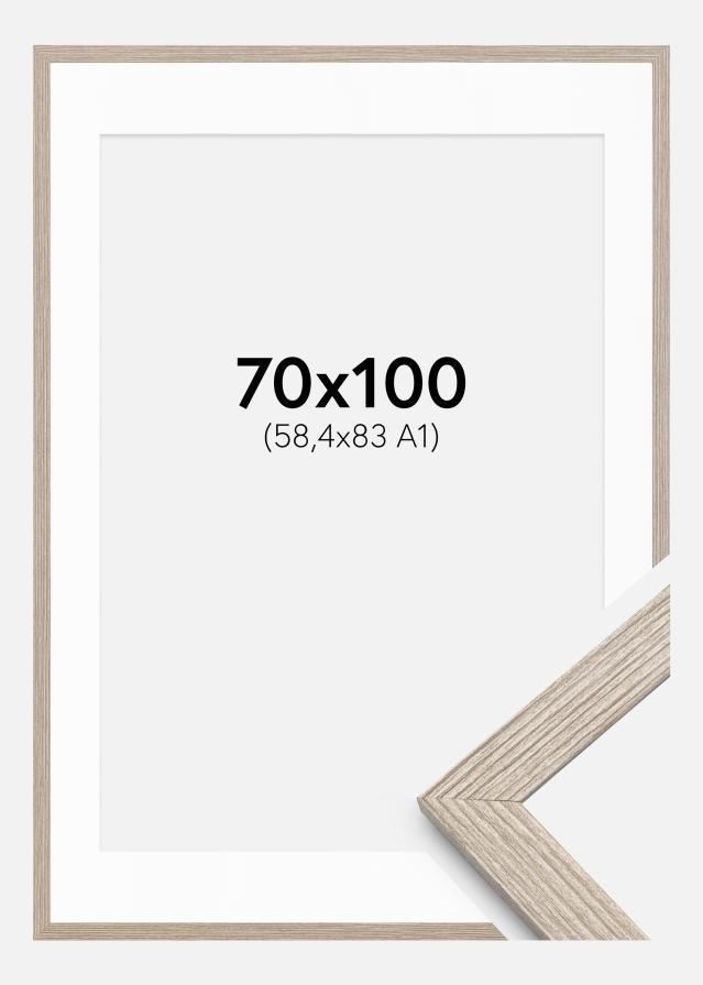 Cadre Stilren Chêne Greige 70x100 cm - Passe-partout Blanc 59,4x84 cm