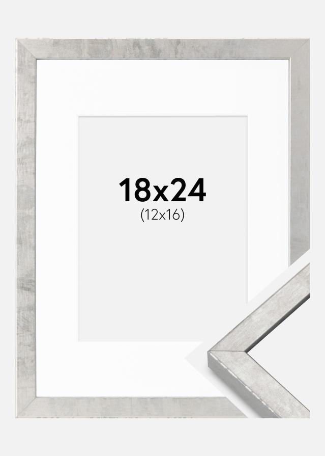 Cadre Ares Argent 18x24 cm - Passe-partout Blanc 13x17 cm