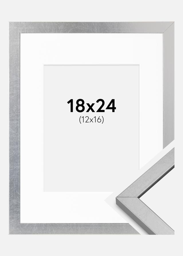 Cadre Minerva Argent 18x24 cm - Passe-partout Blanc 13x17 cm