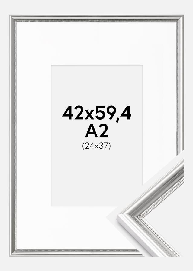 Cadre Gala Argent 42x59,4 cm (A2) - Passe-partout Blanc 25x38 cm