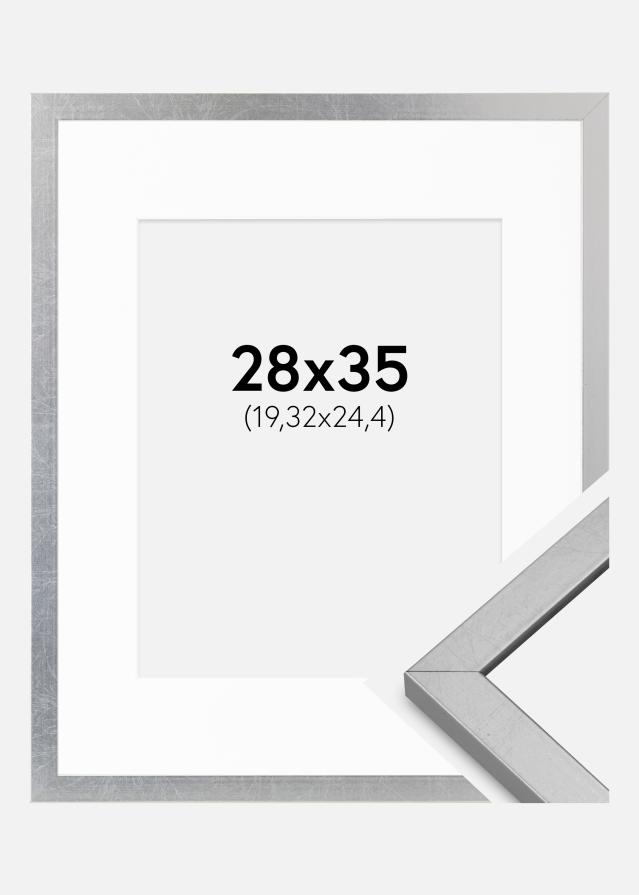 Cadre Minerva Argent 28x35 cm - Passe-partout Blanc 8x10 inches