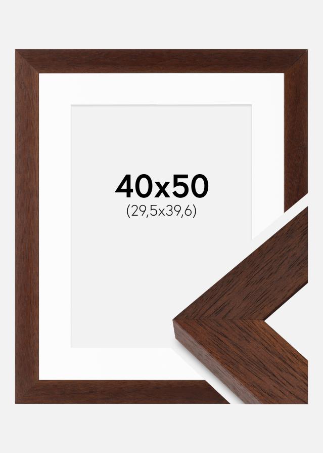 Cadre Juno Teak 40x50 cm - Passe-partout Blanc 12x16 inches