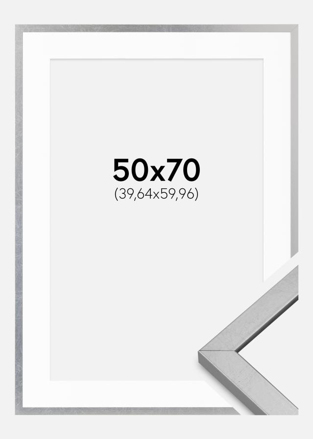 Cadre Minerva Argent 50x70 cm - Passe-partout Blanc 16x24 inches
