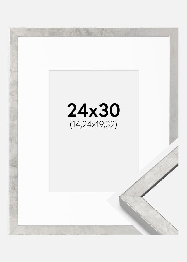 Cadre Ares Argent 24x30 cm - Passe-partout Blanc 6x8 inches