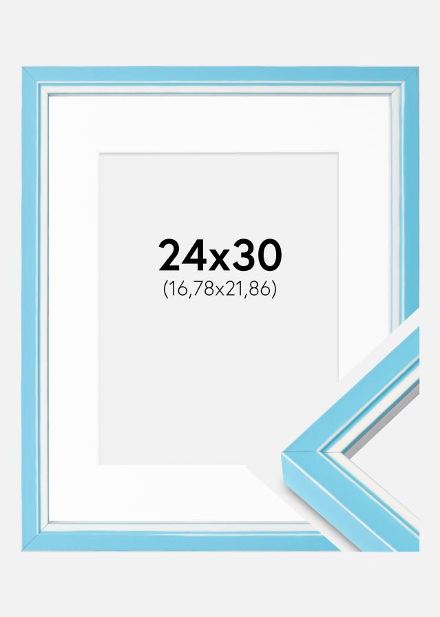 Cadre Diana Bleu clair 24x30 cm - Passe-partout Blanc 7x9 inches