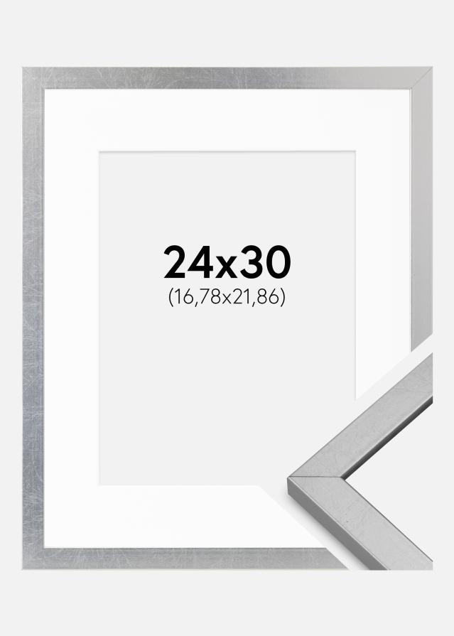 Cadre Minerva Argent 24x30 cm - Passe-partout Blanc 7x9 inches