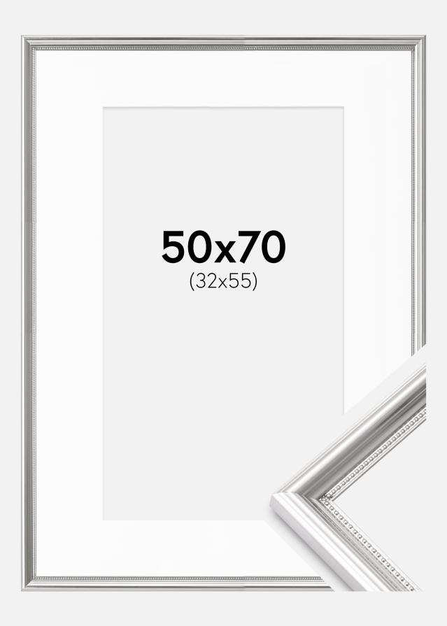 Cadre Gala Argent 50x70 cm - Passe-partout Blanc 33x56 cm