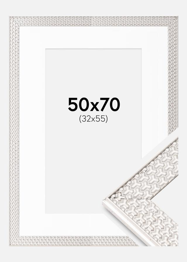 Cadre Grace Argent 50x70 cm - Passe-partout Blanc 33x56 cm