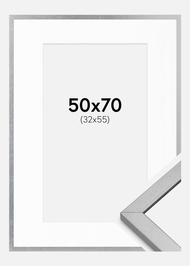 Cadre Minerva Argent 50x70 cm - Passe-partout Blanc 33x56 cm