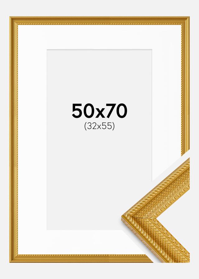 Cadre Lattice Or 50x70 cm - Passe-partout Blanc 33x56 cm