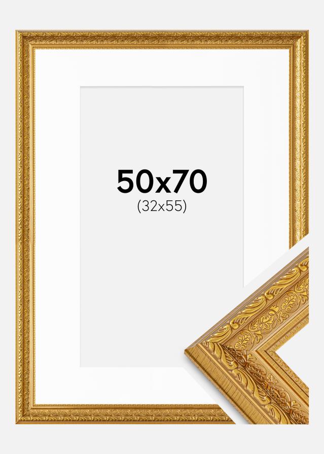 Cadre Ornate Or 50x70 cm - Passe-partout Blanc 33x56 cm