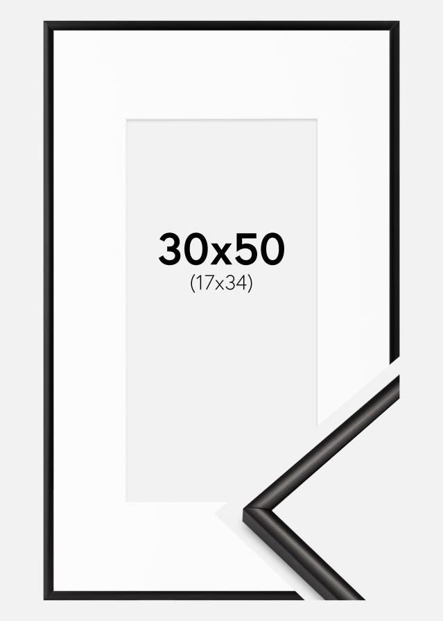 Cadre Scandi Mat Noir 30x50 cm - Passe-partout Blanc 18x35 cm
