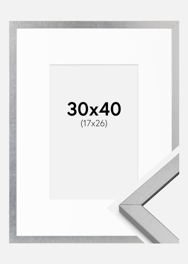Cadre Minerva Argent 30x40 cm - Passe-partout Blanc 18x27 cm