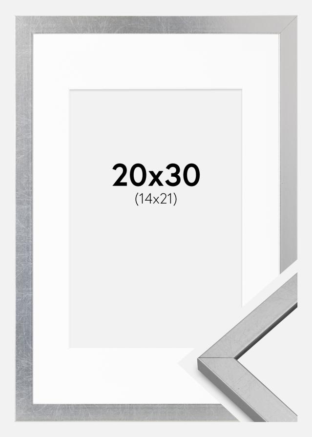 Cadre Minerva Argent 20x30 cm - Passe-partout Blanc 15x22 cm
