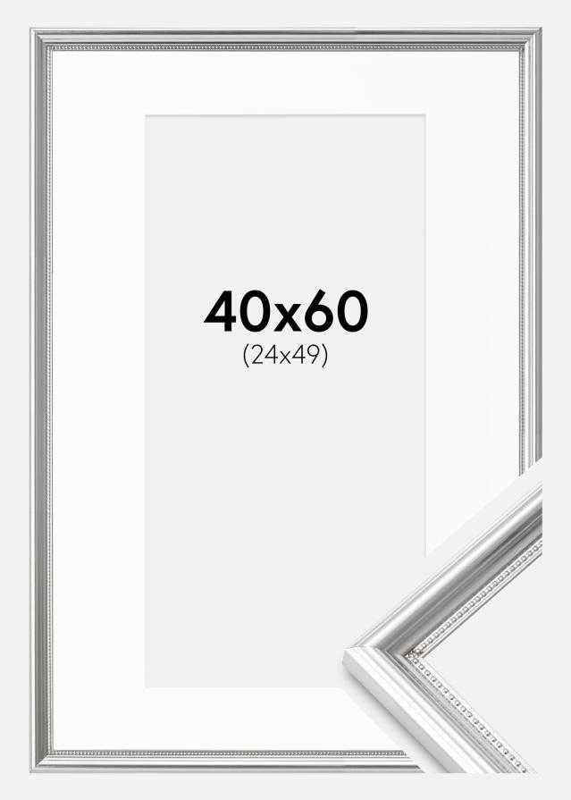 Cadre Gala Argent 40x60 cm - Passe-partout Blanc 25x50 cm
