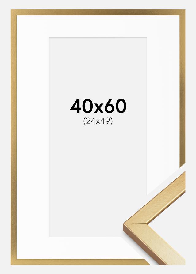Cadre Minerva Or 40x60 cm - Passe-partout Blanc 25x50 cm