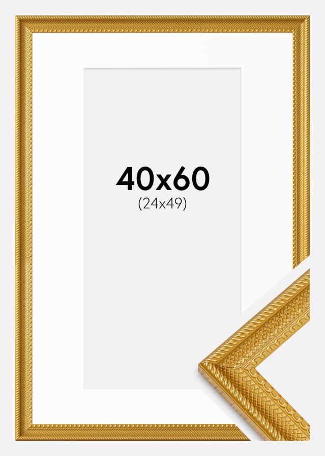 Cadre Lattice Or 40x60 cm - Passe-partout Blanc 25x50 cm