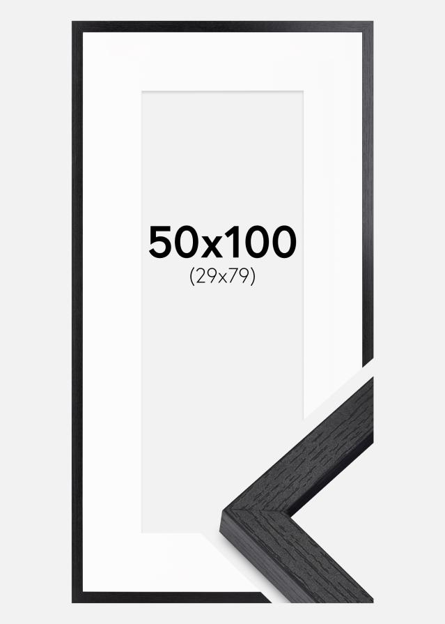 BGA Cadre Boîte Noir 50x100 cm - Passe-partout Blanc 30x80 cm
