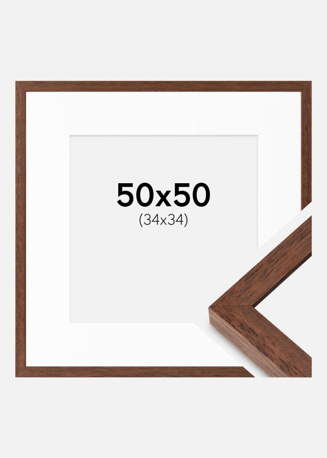 Cadre Hermes Teak 50x50 cm - Passe-partout Blanc 35x35 cm