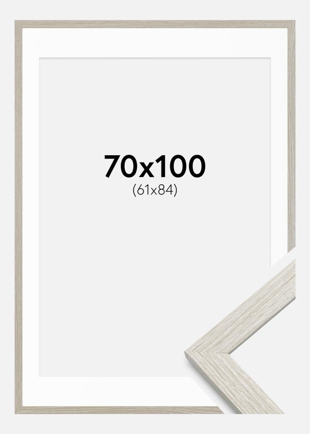 Cadre Stilren Chêne Gris Clair 70x100 cm - Passe-partout Blanc 62x85 cm