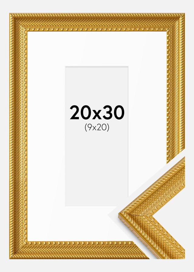 Cadre Lattice Or 20x30 cm - Passe-partout Blanc 10x21 cm