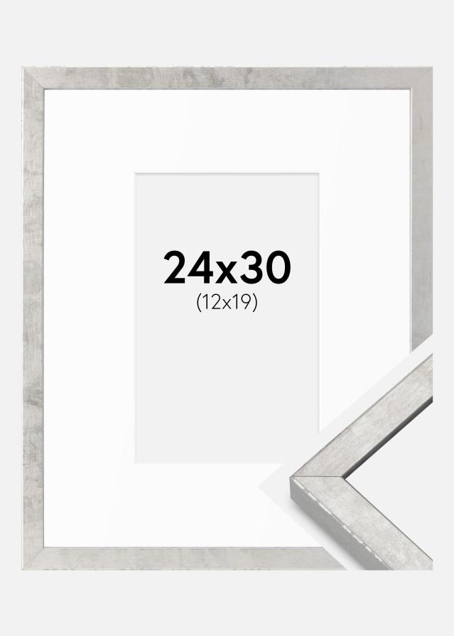 Cadre Ares Argent 24x30 cm - Passe-partout Blanc 13x20 cm