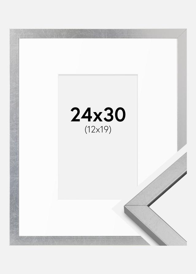 Cadre Minerva Argent 24x30 cm - Passe-partout Blanc 13x20 cm