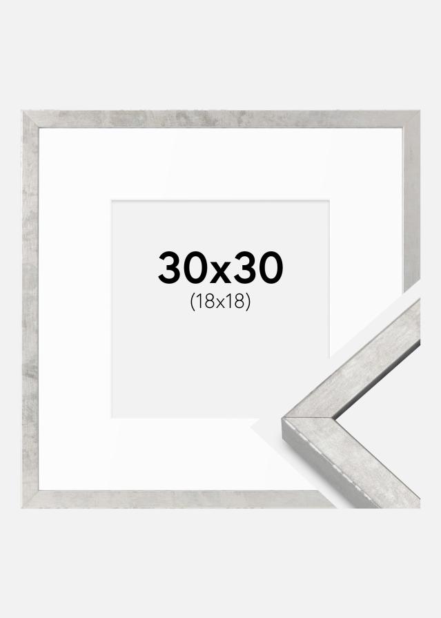 Cadre Ares Argent 30x30 cm - Passe-partout Blanc 19x19 cm