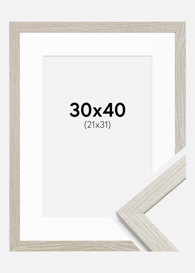 Cadre Stilren Chêne Gris Clair 30x40 cm - Passe-partout Blanc 22x32 cm