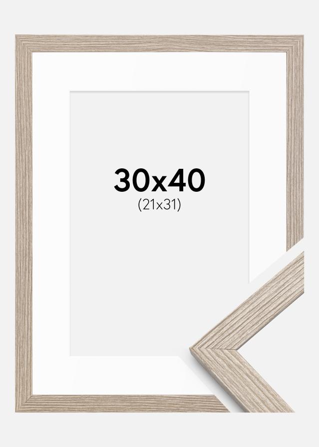 Cadre Stilren Chêne Greige 30x40 cm - Passe-partout Blanc 22x32 cm
