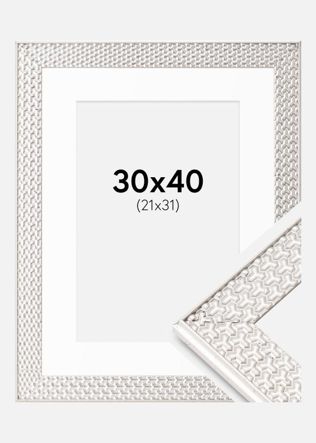 Cadre Grace Argent 30x40 cm - Passe-partout Blanc 22x32 cm