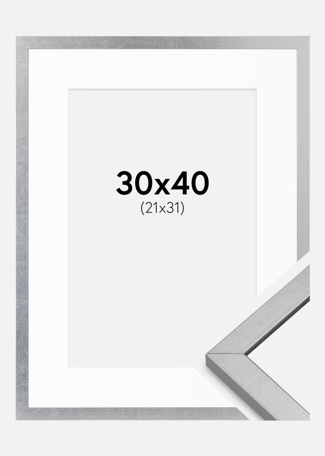 Cadre Minerva Argent 30x40 cm - Passe-partout Blanc 22x32 cm