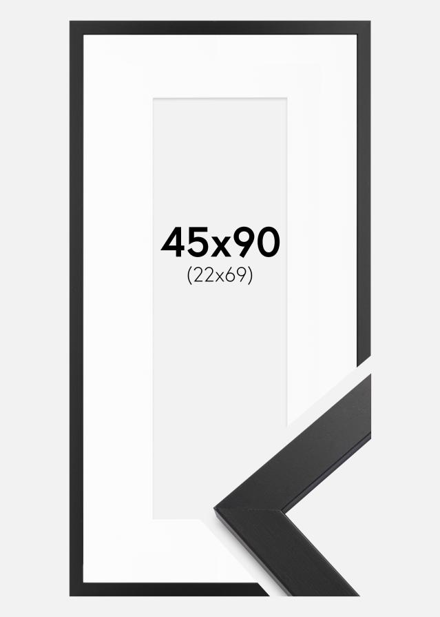 Cadre noir bois 45x90 cm - Passe-partout Blanc 23x70 cm