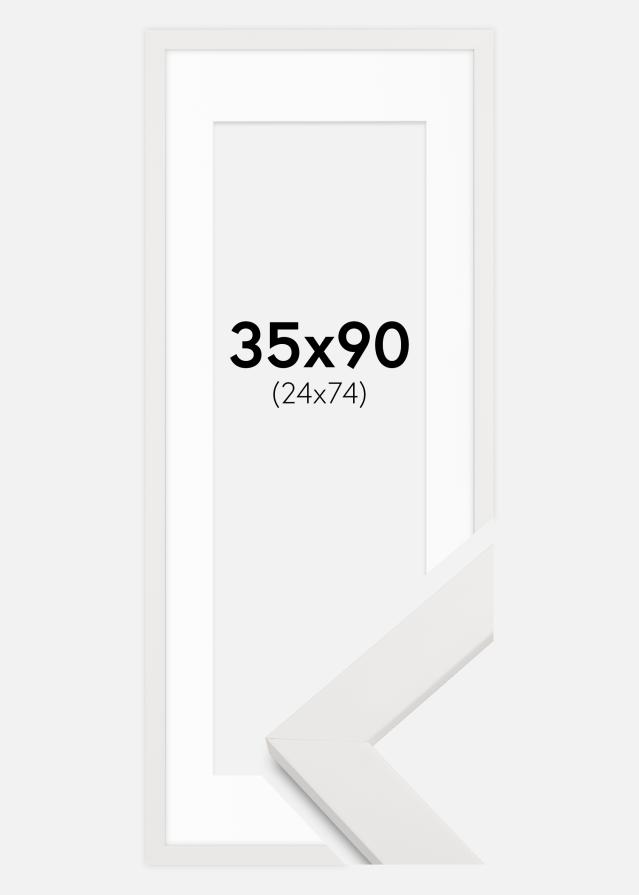 Cadre blanc bois 35x90 cm - Passe-partout Blanc 25x75 cm