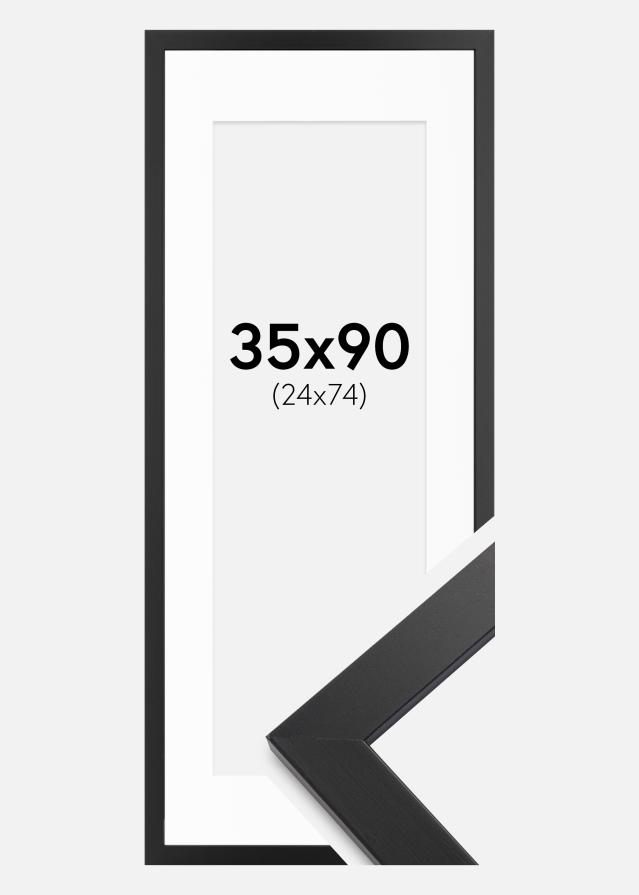 Cadre noir bois 35x90 cm - Passe-partout Blanc 25x75 cm