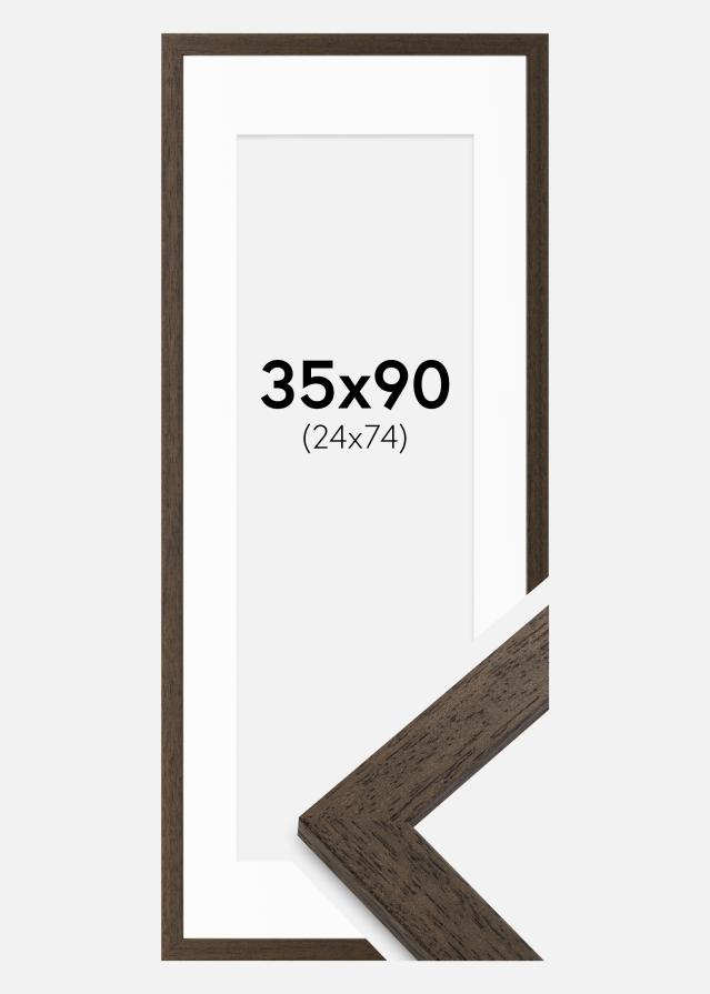 Cadre Marron bois 35x90 cm - Passe-partout Blanc 25x75 cm