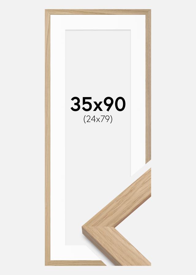 Cadre chêne bois 35x90 cm - Passe-partout Blanc 25x80 cm