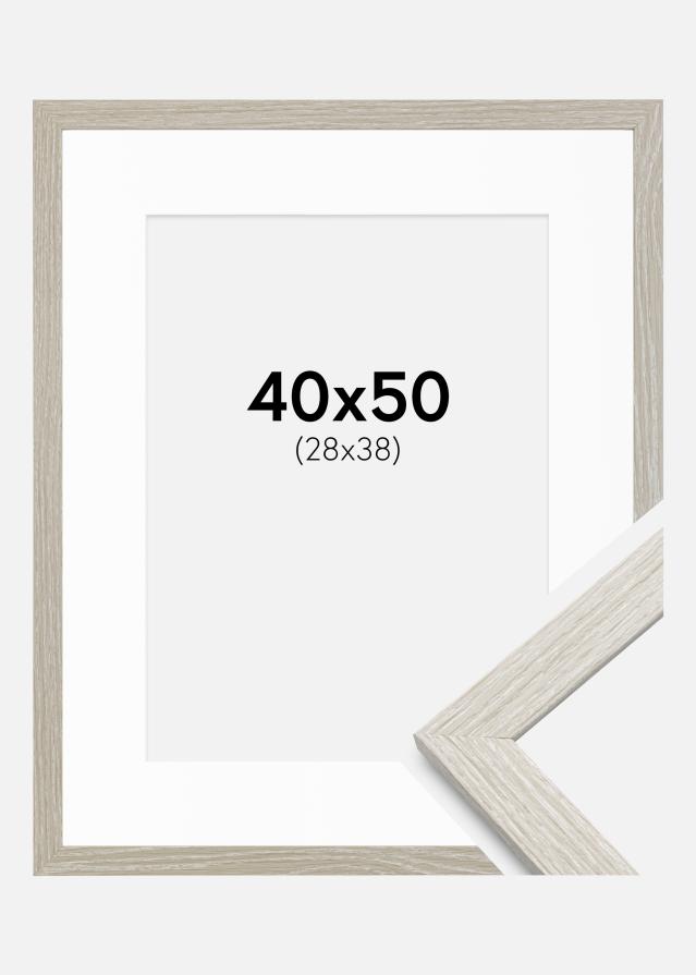 Cadre Stilren Chêne Gris Clair 40x50 cm - Passe-partout Blanc 29x39 cm
