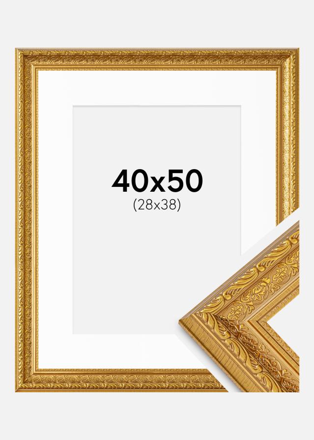 Cadre Ornate Or 40x50 cm - Passe-partout Blanc 29x39 cm