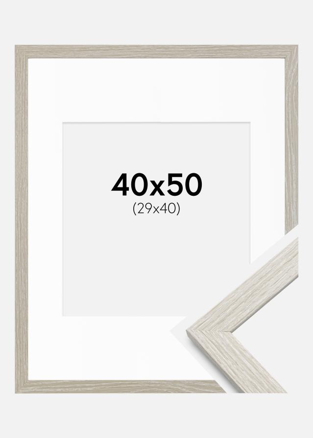 Cadre Stilren Chêne Gris Clair 40x50 cm - Passe-partout Blanc 30x41 cm